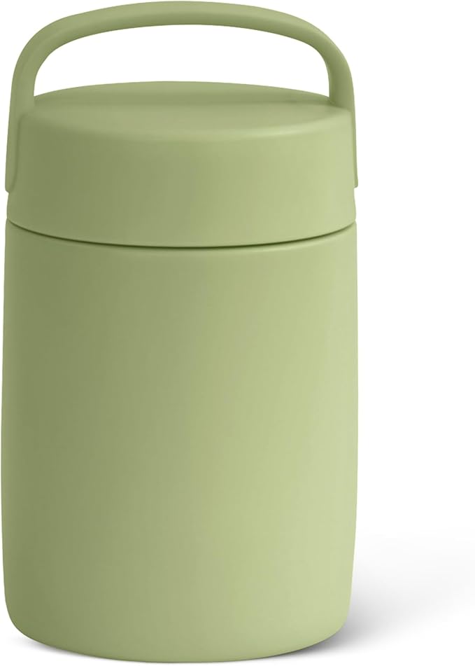Amazon Basics Insulated FoodJar, Hot and Cold FoodContainer, Stainless Steel,Leak-proof with Carry Handle,16 Ounces, Olive