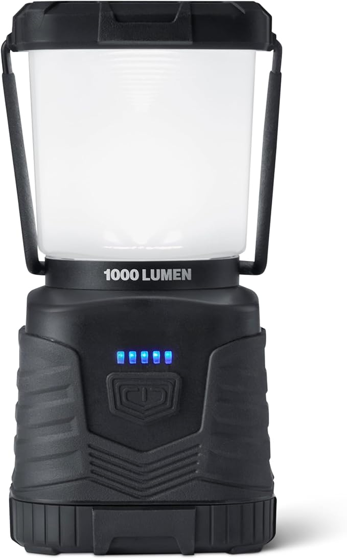 Amazon Basics CampingEssentials Lantern, 360-Degree1000 Lumen LED, AdjustableDimmable with 4 LightingModes, Water Resistant IPX4,Black (Batteries Not Included)
